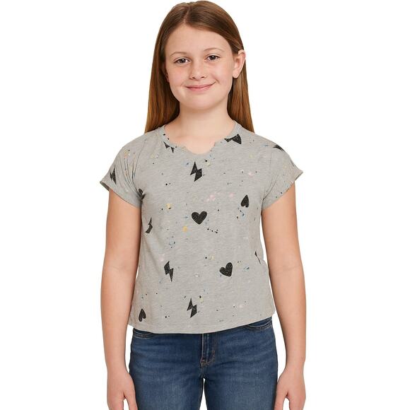 Wonder Nation Girls' Graphic Tee – Size XL 14-16Gray, Lightning & Hearts Print - Picture 1 of 6